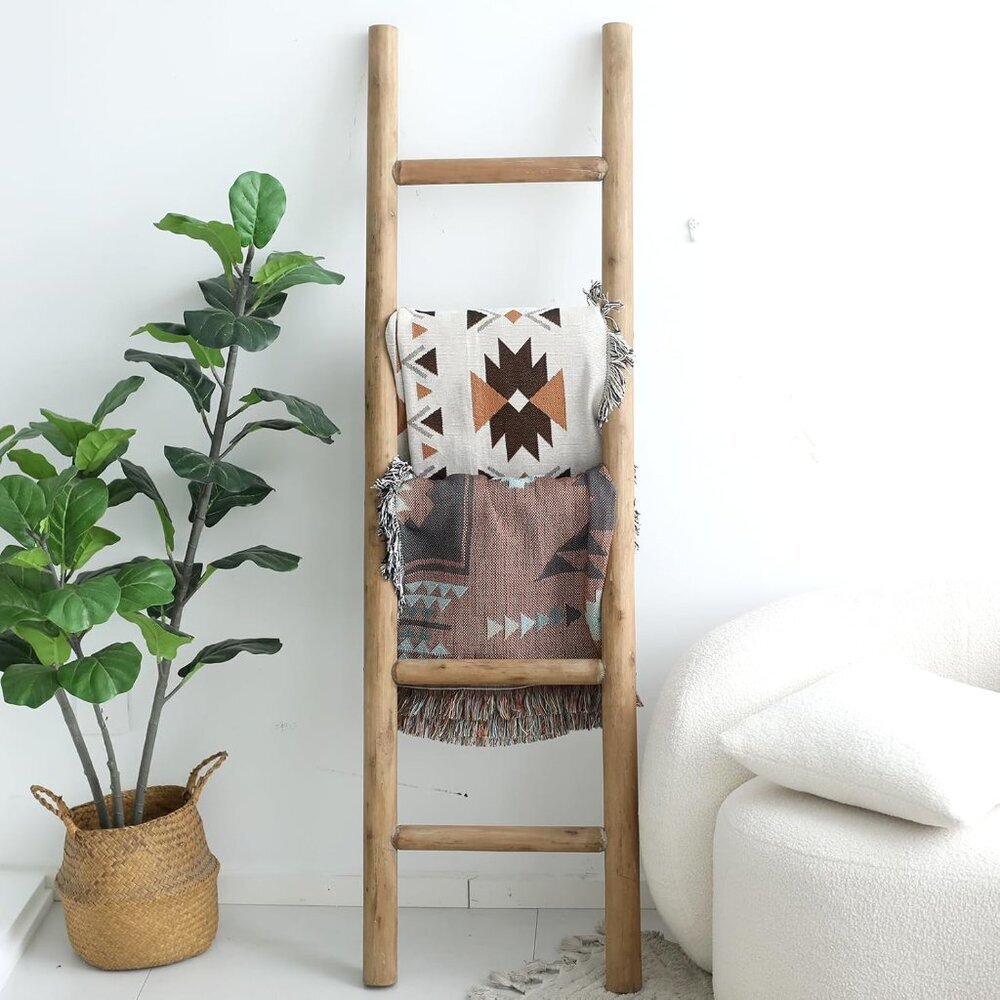 57in Wood Blanket Ladder Living Room Decorative Wall Leaning Farmhouse Quilt Dis - Picture 2 of 7